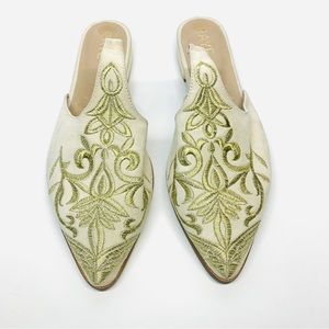 Raye Gold Embroidered Suede Slip-on Slides